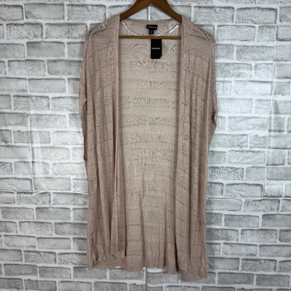 TORRID Mushroom Kimono Neutral Beige Open Knit Cardigan Sweater Womens 1x FLAW - Picture 1 of 7